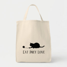 Silhouette of Cat at Play "Eat Prey Love" トートバッグ