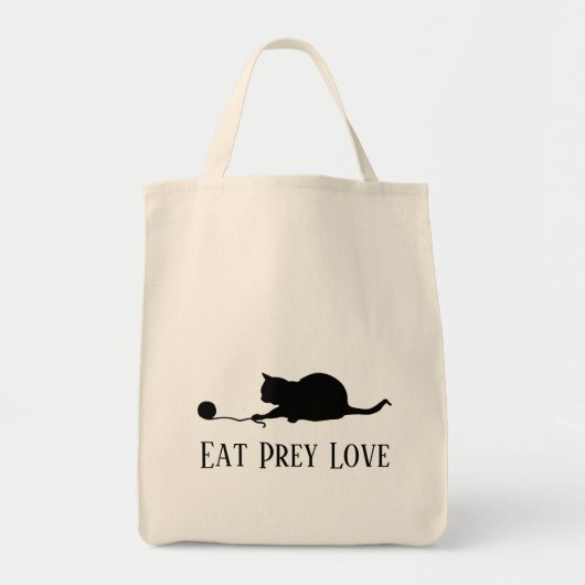Silhouette of Cat at Play "Eat Prey Love" トートバッグ (正面)