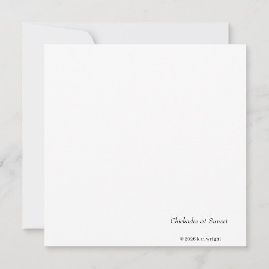 Silhouette of chickadee perched against gold light ノートカード (裏面)