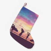 Silhouette Of surfer people carrying their surfboa スモールクリスマスストッキング (正面 (吊り時))