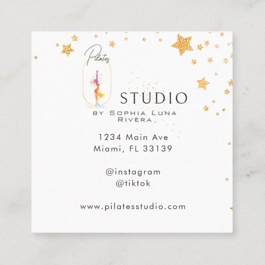Silhouette Yoga Spa Studio Beauty Gold Stars スクエア名刺 (裏面)