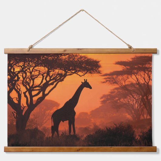 Silhouetted Giraffe Sunset Safari Wall Art 吊り下げ型タペストリー (正面)