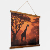 Silhouetted Giraffe Sunset Safari Wall Art 吊り下げ型タペストリー (傾斜あり)