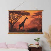 Silhouetted Giraffe Sunset Safari Wall Art 吊り下げ型タペストリー (寝室)