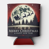 Silhouetted Santa and Reindeer Flying 缶クーラー (正面)