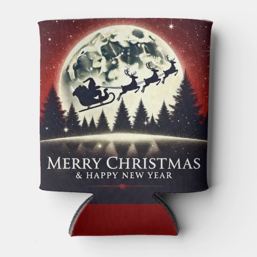 Silhouetted Santa and Reindeer Flying 缶クーラー (正面)