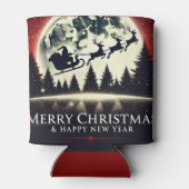 Silhouetted Santa and Reindeer Flying 缶クーラー (裏面)