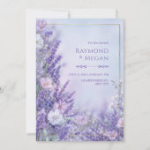 Silk Blossom Romantic Lavender Gold Frame Wedding 招待状 (正面)