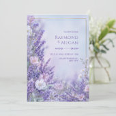 Silk Blossom Romantic Lavender Gold Frame Wedding 招待状 (スタンド正面)