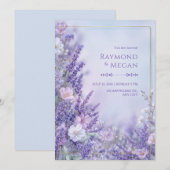 Silk Blossom Romantic Lavender Gold Frame Wedding 招待状 (正面/裏面)