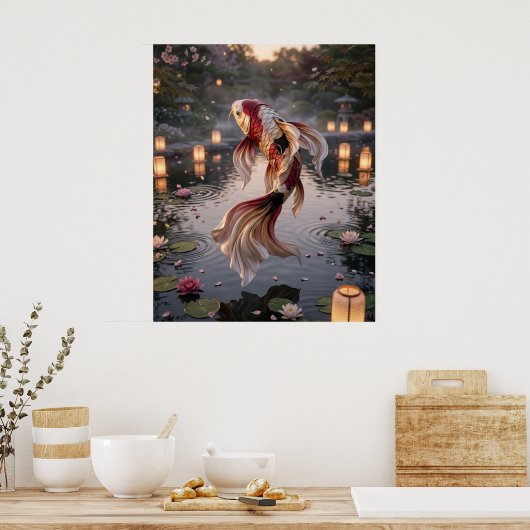 Silk Koi Lantern Pond ポスター (キッチン)