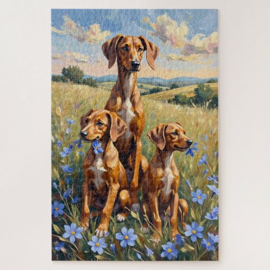 Silken Windhound Cornflower Meadow Art ジグソーパズル (縦)