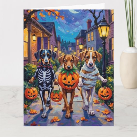 Silken Windhound Dogs in Halloween Costumes カード (正面)