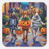 Silken Windhound Dogs in Halloween Costumes スクエアシール (正面)