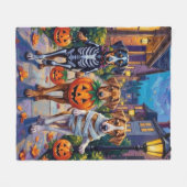 Silken Windhound Dogs in Halloween Costumes フリースブランケット (正面(横))