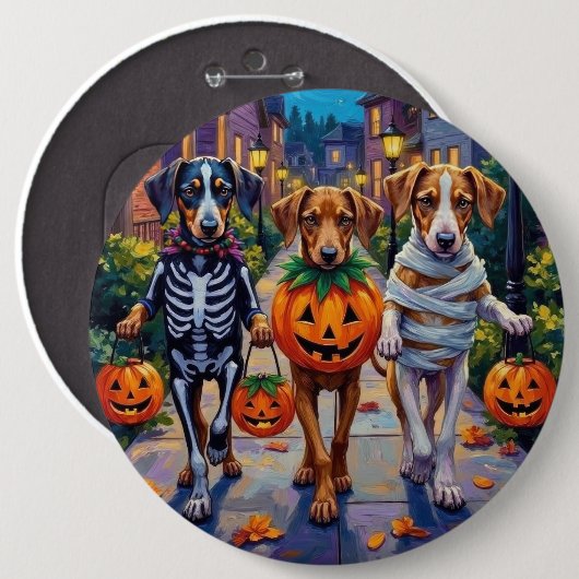 Silken Windhound Dogs in Halloween Costumes 缶バッジ (正面&裏面)