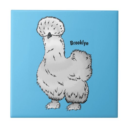 Silkie chicken cartoon illustration  タイル (正面)
