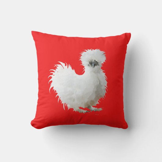 Silkie Chicken on Red クッション (正面)
