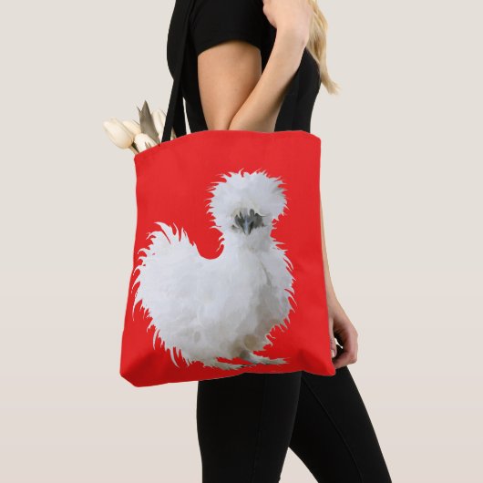 Silkie Chicken on Red トートバッグ (クローズアップ)