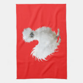 Silkie White Chicken on Red Tea Towel キッチンタオル (縦)