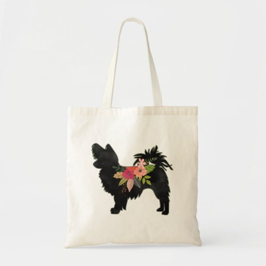 Silky Chihuahua Dog Breed Boho Floral Silhouette トートバッグ (正面)