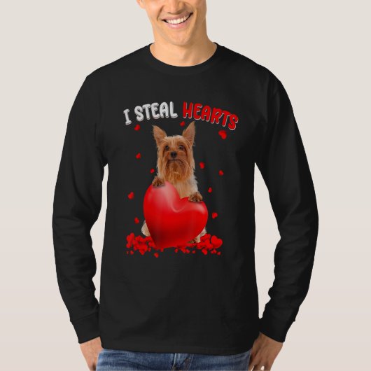 Silky Terrier Dog I Steal Hearts Cute Valentine Da Tシャツ (正面)