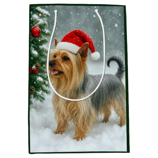 Silky Terrier Holiday Card ミディアムペーパーバッグ (正面)