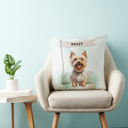 Silky Terrier Watercolor Personalized Dog クッション (椅子)