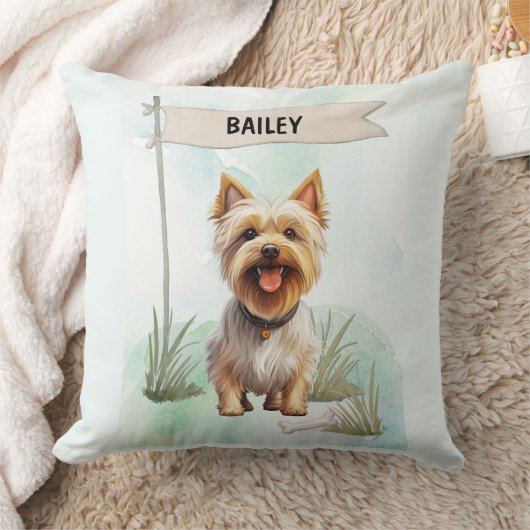 Silky Terrier Watercolor Personalized Dog クッション (ブランケット)