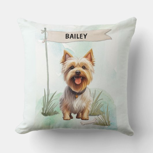 Silky Terrier Watercolor Personalized Dog クッション (正面)