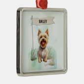 Silky Terrier Watercolor Personalized Dog メタルオーナメント (右)