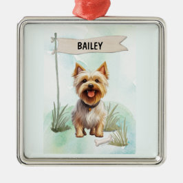 Silky Terrier Watercolor Personalized Dog メタルオーナメント