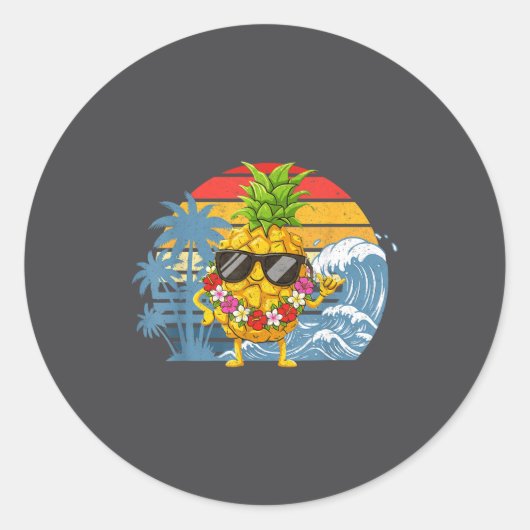 Silly Aloha Hawaiian Pineapple Sign Hawaii Shaka ラウンドシール (正面)