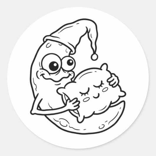 Silly Cartoon Moon With Pillow Sticker ラウンドシール (正面)