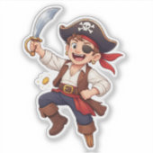 Silly Cartoon Pirate Custom-Cut Vinyl Sticker シール (正面)