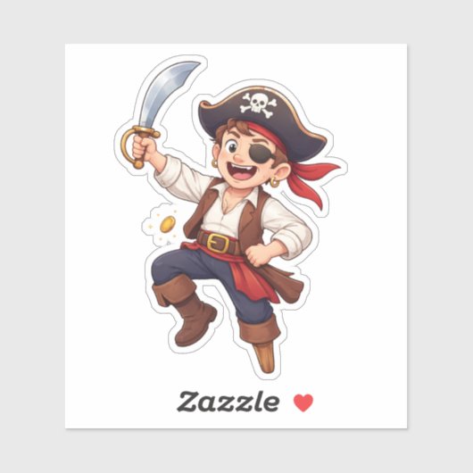 Silly Cartoon Pirate Custom-Cut Vinyl Sticker シール (シート)