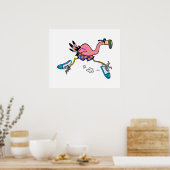 silly cute jogging running flamingo ポスター (キッチン)
