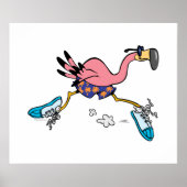 silly cute jogging running flamingo ポスター (正面)