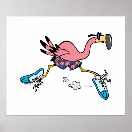 silly cute jogging running flamingo ポスター (正面)