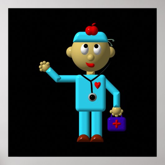 Silly Doctor with Apple on his head & Medical Bag ポスター (正面)