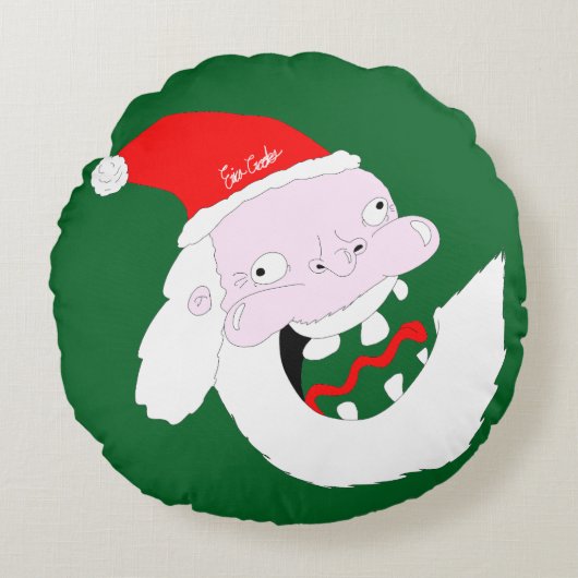 Silly goofy Santa Claus cartoon face ラウンドクッション (正面)
