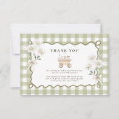 Silly Goose 1st Birthday Green Gingham サンキューカード (正面)