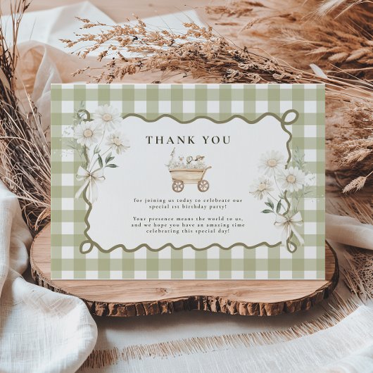 Silly Goose 1st Birthday Green Gingham サンキューカード