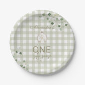 Silly Goose 1st Birthday Green Gingham ペーパープレート (正面)