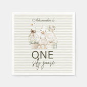 Silly Goose 1st Birthday Green Stripes スタンダードカクテルナプキン (正面)