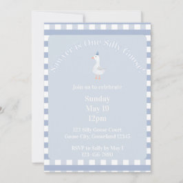 Silly Goose 1st Birthday Invitation (Dusty Blue) 招待状