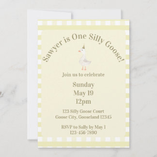 Silly Goose 1st Birthday Invitation (Pale Yellow) 招待状