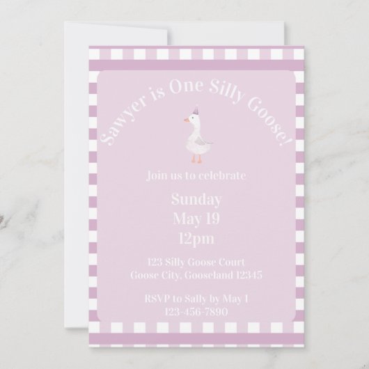 Silly Goose 1st Birthday Invitation (Pink) 招待状 (正面)