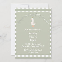 Silly Goose 1st Birthday Invitation (Sage Green) 招待状