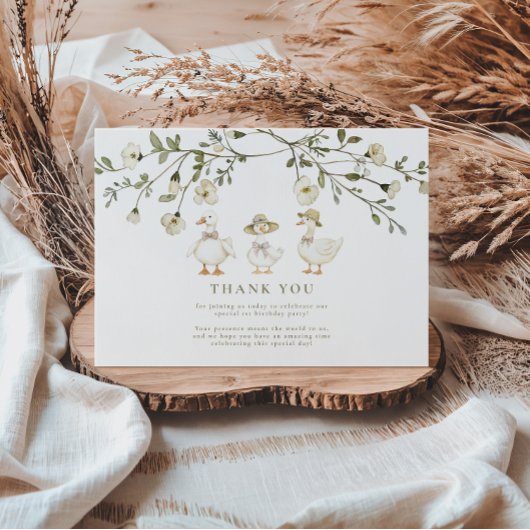 Silly Goose 1st Birthday Neutral Floral  サンキューカード